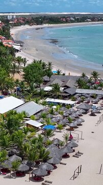 Coqueiro Beach In Luis Correia Piaui Brazil. Aerial View Of Stunning Beach With Crystal Clear Waters. Landmark Coast. Tropical Skyline. Luis Correia Piaui.