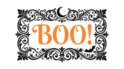 Vintage Halloween typography frame with orange Boo message © AxisPattern