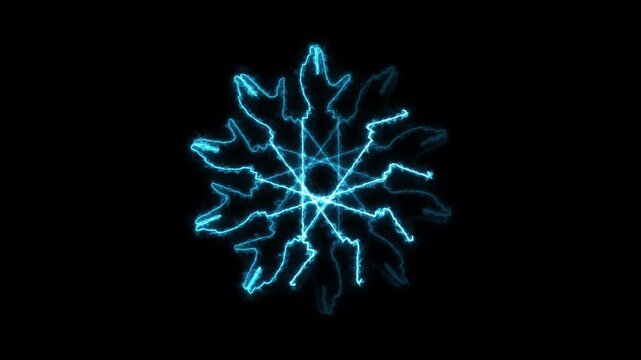 Glowing blue snowflake icon on black background