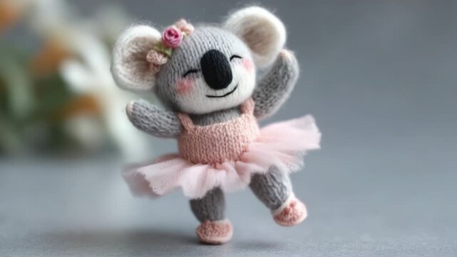 cute dancing koala bear knitted toy animation