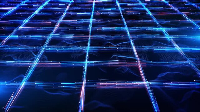 Futuristic optical data network visualizes high bandwidth transmission, broadband connectivity and modern telecommunications infrastructure with luminous signals traveling across a digital grid.