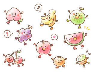 Cute watercolor fruit character set for nutrition education and children design