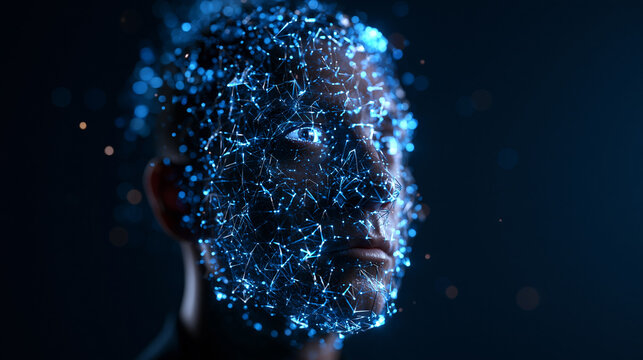 Facial Recognition AI and Digital Human Network Concept