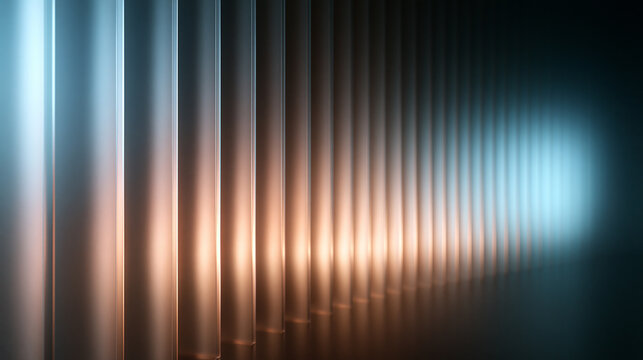 Abstract Fluted Glass Wall with Futuristic Warm and Cool Lighting