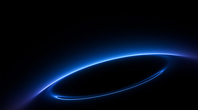 Glowing Blue Curved Light Ring on Black Background