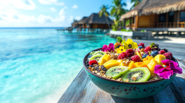Tropical Smoothie Bowl on Beachside Resort Deck