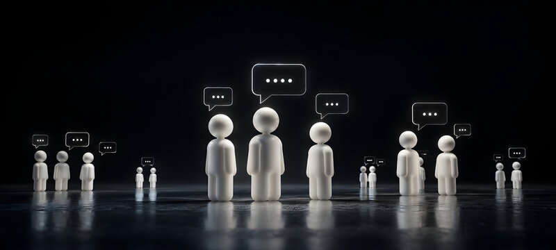 Group of White 3D People Figures with Chat Speech Bubbles for Social Media and Communication Concept