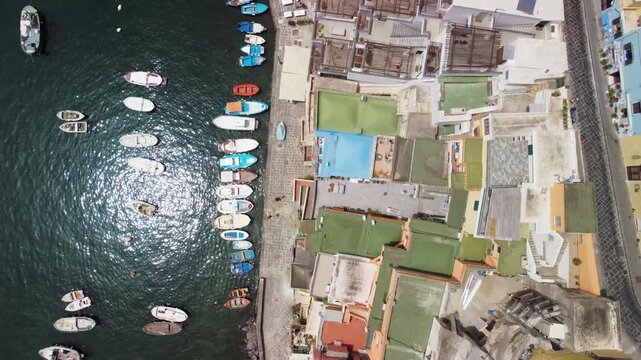 Spectacular aerial view of Procida old town and