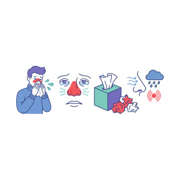 Common Cold and Allergy Symptoms Illustration Set