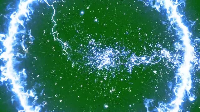 Blue Electric Lightning Energy Shockwave Explosion with Sparks on Green Screen