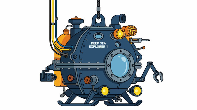 Deep Sea Explorer Submersible Bathysphere Illustration for Underwater Marine Research and Ocean Exploration