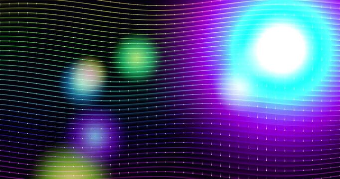 Futuristic Neon Particle Wave Motion Loop - Abstract Digital Technology Data Grid Background with Glowing Bokeh Light Flare