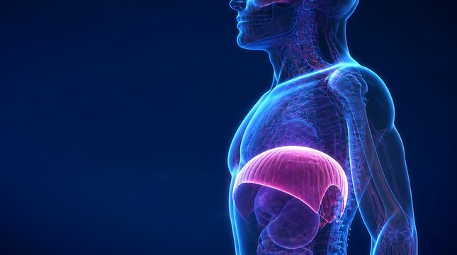 digital illustration of human pelvis anatomy highlighting skeletal and muscular structures within a semi-transparent torso view