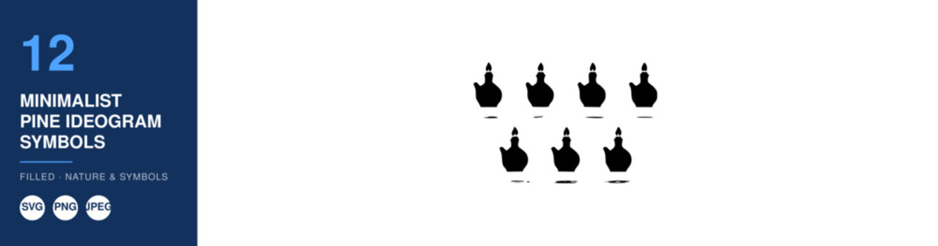 Pine Ideogram Symbols, Minimalist Design with Four Stylized Pine Tree Icons Featuring Symbol, Nature