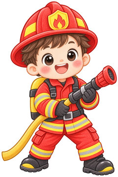 Cute Firefighter Vector Illustration &ndash; Cheerful and Energetic Fireman Character