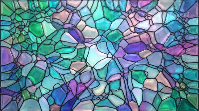 Abstract green and purple stained glass mosaic background texture with organic cell pattern