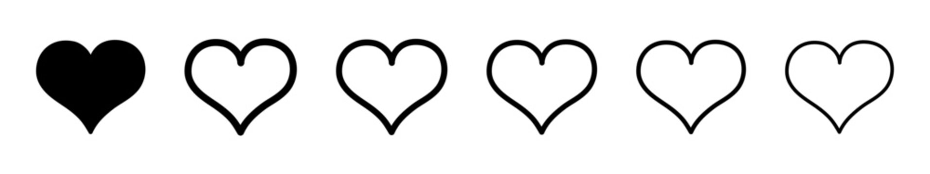 Hand Drawn Heart Icon Set with Solid and Multiple Outline Styles for Love, Like, Favorite, Romance and Valentine Designs