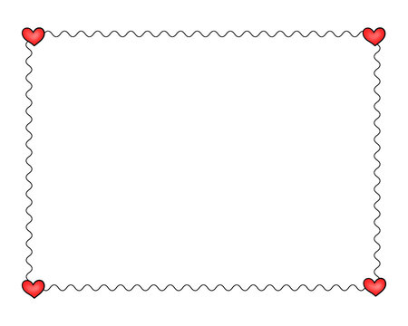Cute wavy frame illustration with red hearts and copy space