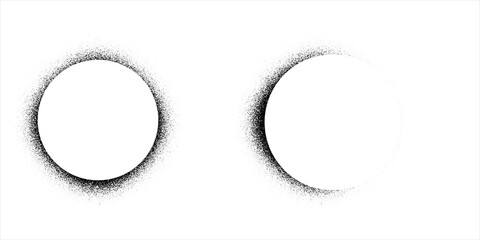 Fototapeta premium PrintGrainy noise circles vector set. Dot grain texture circles. Spray texture sand and dissolving circles. Abstract black spheres with gradient stipple pattern. Vector illustration