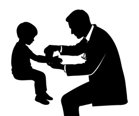Silhouette of a doctor examining or cast child arm