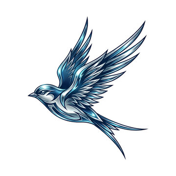 Chrome Metallic Swallow Bird Vector Graphic in Y2K Cyber Sigilism Style