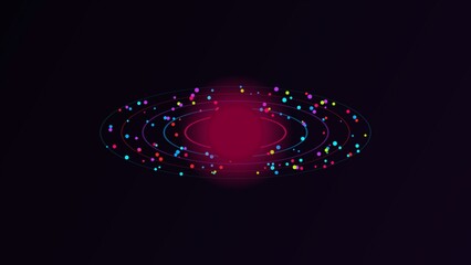 Abstract black hole with glowing colorful particles and rings in deep space © Payal Rana