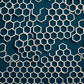 Dark blue background with a repeating pattern of small white hex