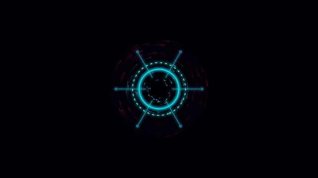 Glowing blue digital circle interface with neon light lines on a dark background for futuristic technology and sci-fi data visualization motion graphics 4K Motion Video