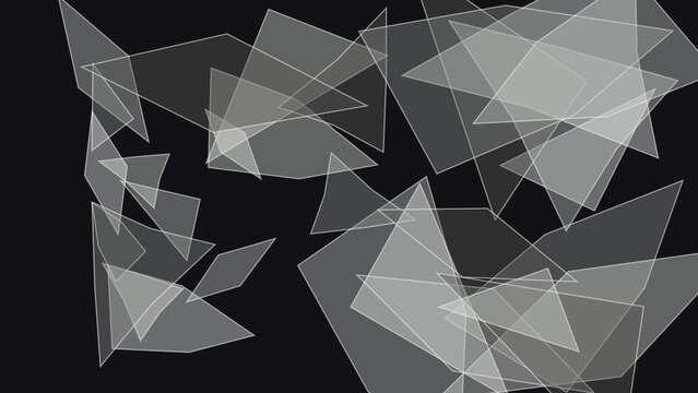 Abstract geometric background with overlapping translucent white triangles on black