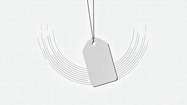Blank white price tag hanging against a minimalist background