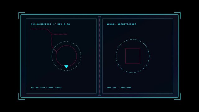 Futuristic Digital Interface Display with Neural Architecture Analysis and Data Stream Blueprint