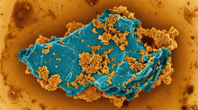 Microscopic plastic fragment, demonstrating environmental dangers, showing chemical pollution, visualizing material degradation, representing ecological contamination.