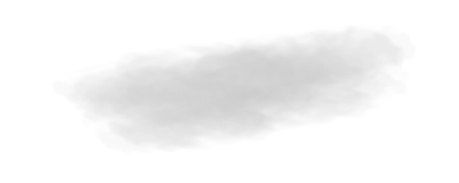Smoky cloud spreads over white space while gray smoke rises with swirl movement. Atmospheric phenomena appear through mist and steam, producing realistic storm, thunder, vapor, fog effects. PNG vector