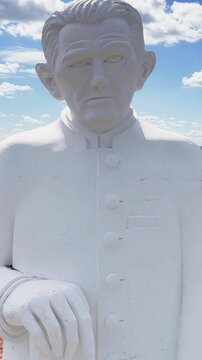 Father Cicero Statue In Juazeiro Do Norte Ceara Brazil. Aerial Landscape Of Famous Statue In A Natural Scenery. Landmark Town. District Skyline. Juazeiro do Norte Ceara.