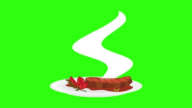 Hot Grilled Food with Steam Animation on Green Screen