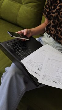 Household Budget Planning During Inflation and Rising Bills. Closeup Vertical View