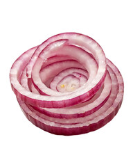 Fototapeta premium Fresh Red Onion slice cut Isolated on White Background with Purple and White Concentric Layers