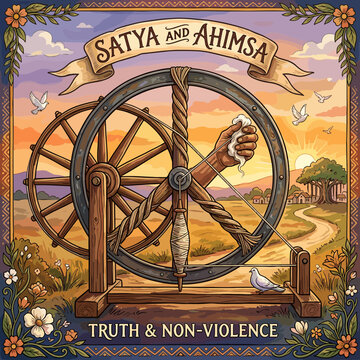 Gandhis Spinning Wheel Satya and Ahimsa Truth and Non Violence