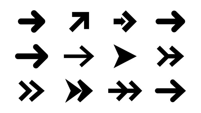 Set of modern arrow icons in black
