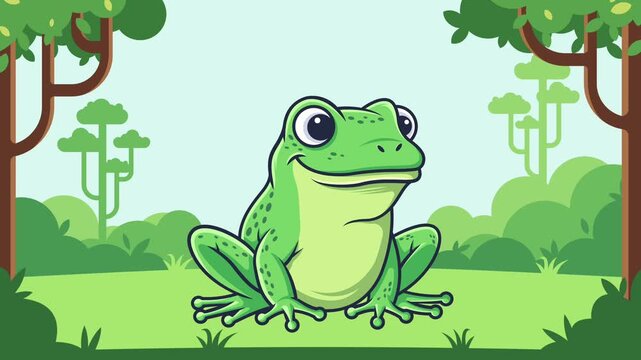 animated video of a green frog to teach children about animals.
