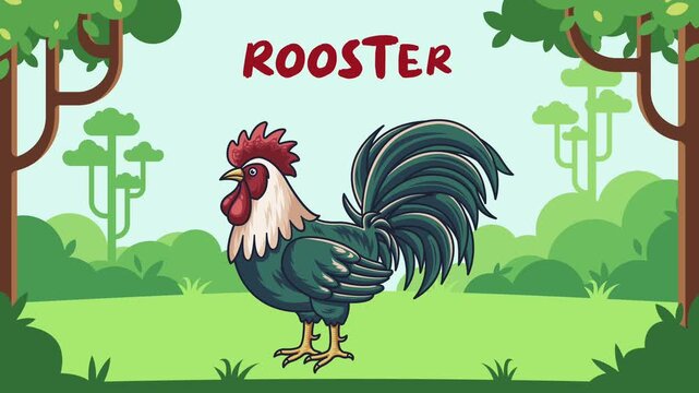 Animated rooster video for teaching children about animals