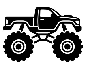 Monster truck black silhouette icon representing power and off-road driving is isolated on a clean white background. © ZOHAIB