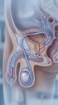 Male fertility process: sperm transport, internal anatomy, human reproduction, life biology, germ cell, fluid navigation, seminal flow, genital organ, body pathway.