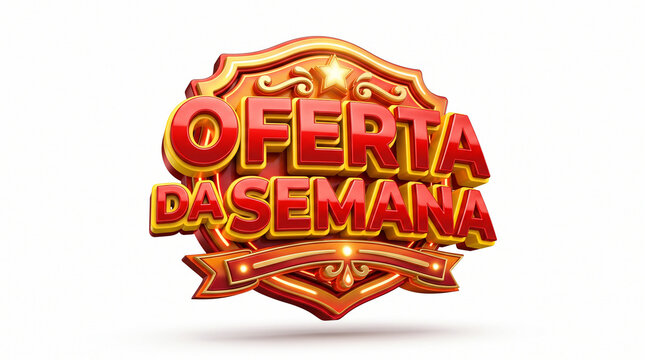 Oferta da Semana Logo: A stylized 3D logo proclaiming Oferta da Semana in bold, glossy letters, signifying a weekly special offer or promotion, perfect for retail and advertising.
