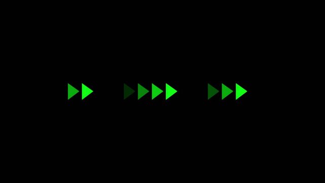 4K Seamless Loop Animation of Green Arrows Groups Moving Forward on Black Background for Directional Guide and UI Design.