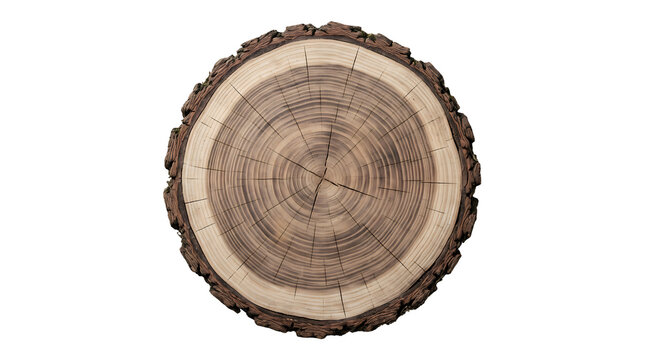 Cross-section of tree trunk with visible annual growth rings for nature and science projects