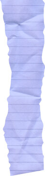 Torn Lined Paper Strip Blue Crumpled Notebook Scrap with Jagged Edges for Design and Collage Resource Pale Purple Ruled Stationery Note Fragment