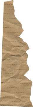 Crumpled Brown Paper Scrap with Torn Edges and Dashed Lines Kraft Notebook Paper Fragment for Scrapbooking and Stationery Design