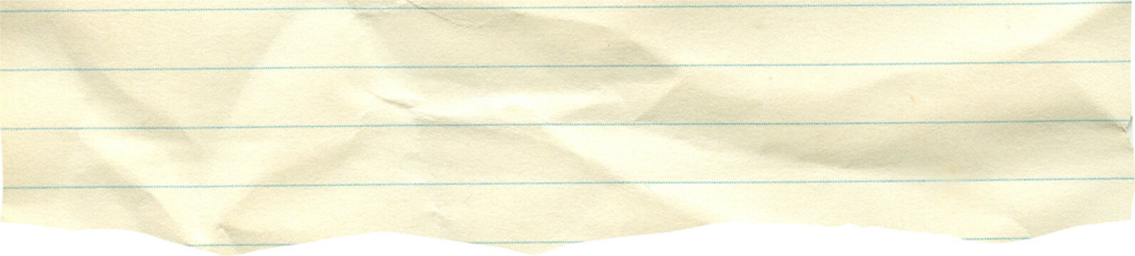 Crumpled Torn Lined Paper Strip and Vintage Ruled Notebook Scrap with Aged Yellow Stationery Texture and Ripped Edge for Office Note Design