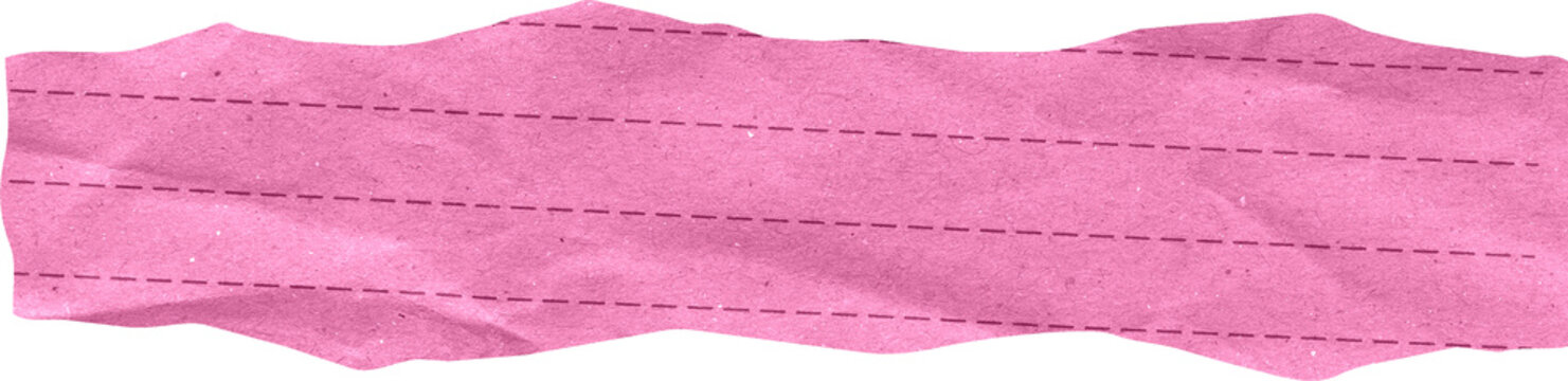 Pink Crumpled Torn Paper Banner with Dashed Lines for School Note Scrapbooking and Creative Stationery Design Element